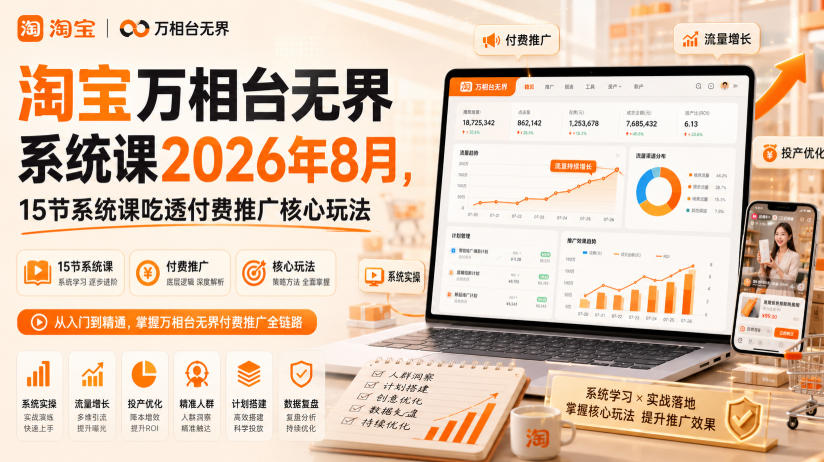 淘宝万相台无界系统课2026年8月，15节系统课吃透付费推广核心玩法-皮皮网创