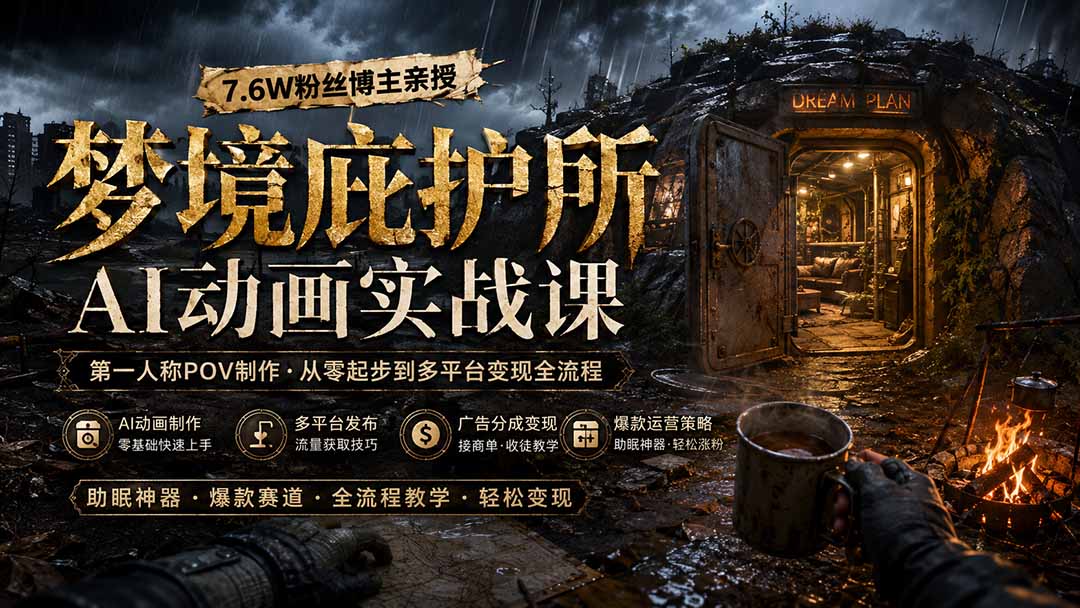 梦境庇护所AI动画实战课:7.6W粉丝博主亲授第一人称POV制作,从零起步到多平台发布变现全流程-皮皮网创
