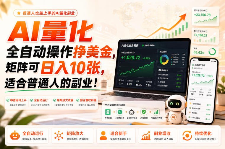 AI量化全自动操作挣美金,矩阵可日入10张,适合普通人的副业!【揭秘】-皮皮网创