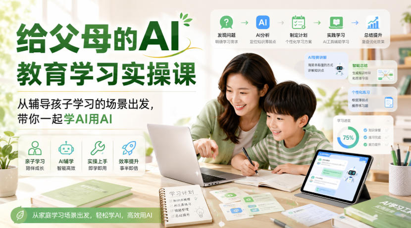 给父母的AI教育学习实操课，从辅导孩子学习的场景出发，带你一起学AI用AI-皮皮网创
