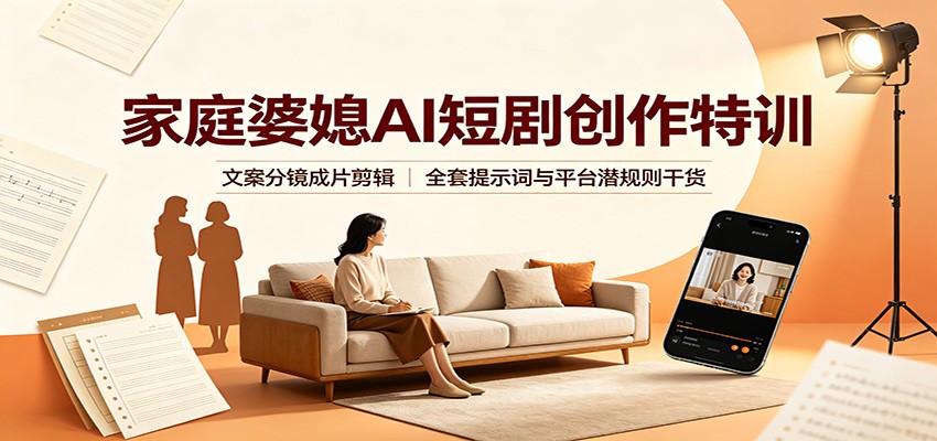 家庭婆媳AI短剧创作特训:文案分镜成片剪辑,全套提示词与平台潜规则干货-皮皮网创