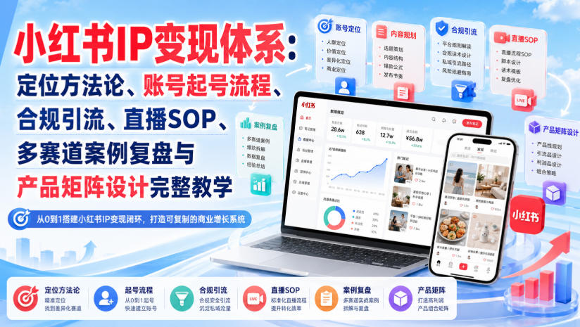 小红书IP变现体系:定位方法论、账号起号流程、合规引流、直播SOP、多赛道案例复盘与产品矩阵设计完整教学-皮皮网创