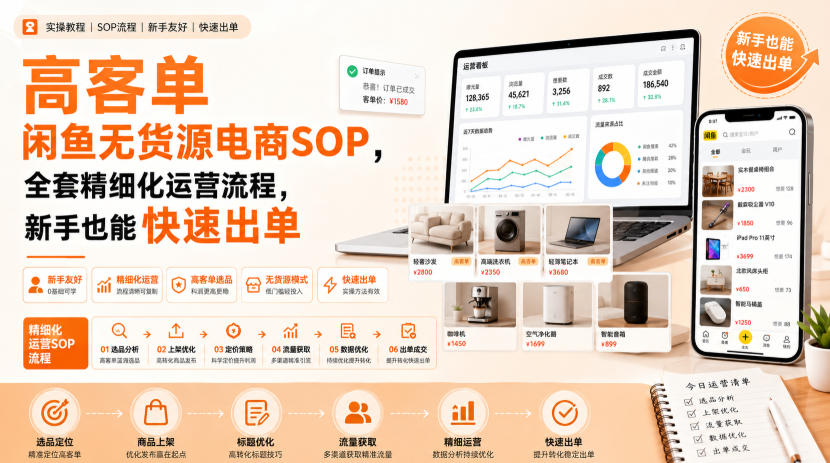 高客单闲鱼无货源电商SOP,全套精细化运营流程,新手也能快速出单-皮皮网创