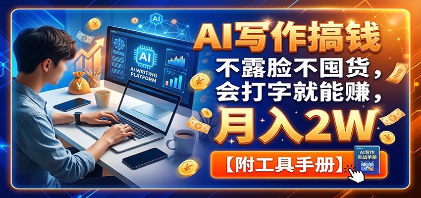 AI写作搞钱:不露脸不囤货,会打字就能赚,月入2W【附工具手册】-皮皮网创