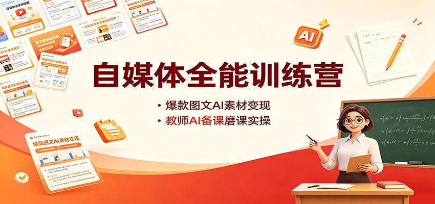自媒体全能训练营：爆款图文AI素材变现，教师AI备课磨课实操-皮皮网创