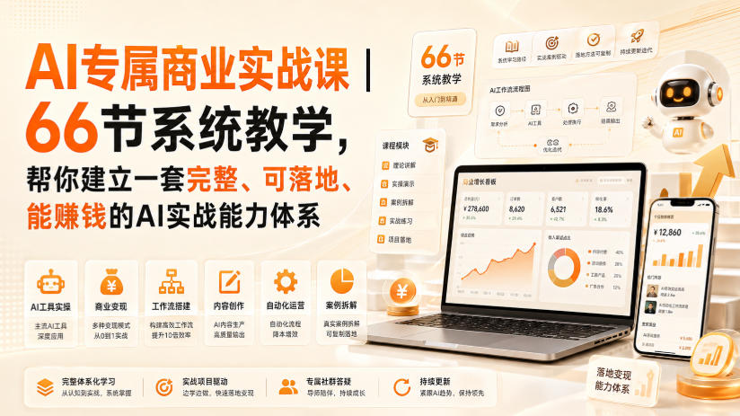 AI专属商业实战课|66节系统教学,帮你建立一套完整、可落地、能賺钱的AI实战能力体系-皮皮网创