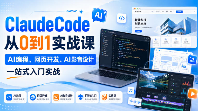 ClaudeCode从0到1实战课,AI编程、网页开发、AI影音设计一站式入门实战-皮皮网创