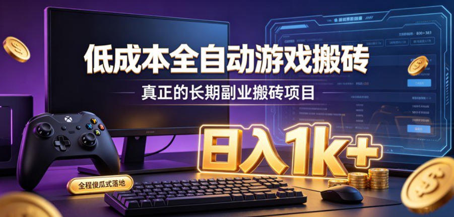 低成本全自动游戏搬砖,真正的长期副业搬砖项目,日入1k+,全程傻瓜式落地【揭秘】-皮皮网创