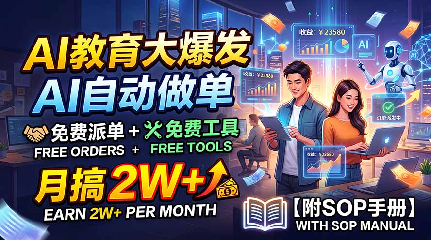 AI教育大爆发,AI自动做单,免费派单+免费工具,月搞2W+【附SOP手册】-皮皮网创