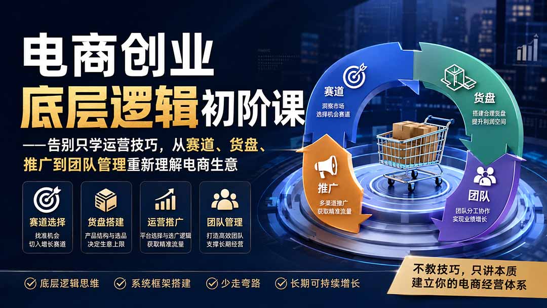电商创业底层逻辑初阶课——告别只学运营技巧，从赛道、货盘、推广到团队管理重新理解电商生意-皮皮网创