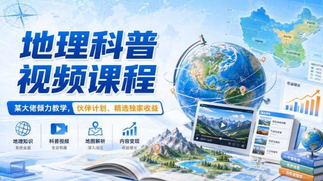 地理科普视频课程,某大佬倾力教学,伙伴计划、精选独家收益-皮皮网创