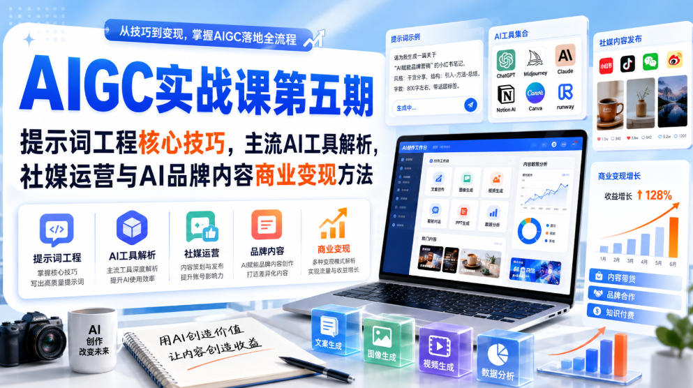 刺猬星球·AIGC实战课第五期,提示词工程核心技巧,主流AI工具解析,社媒运营与AI品牌内容商业变现方法-皮皮网创
