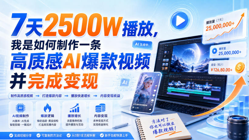 7天2500W播放,我是如何制作一条高质感AI爆款视频并完成变现-皮皮网创
