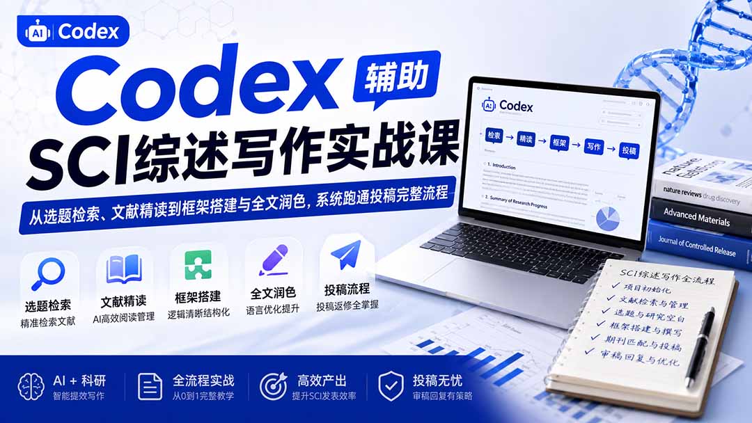 Codex辅助SCI综述写作实战课——从选题检索、文献精读到框架搭建与全文润色，系统跑通投稿完整流程-皮皮网创