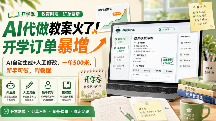 AI代做教案火了！开学订单暴增，AI自动生成+人工修改，一单500米，新手可做，附教程【揭秘】-皮皮网创