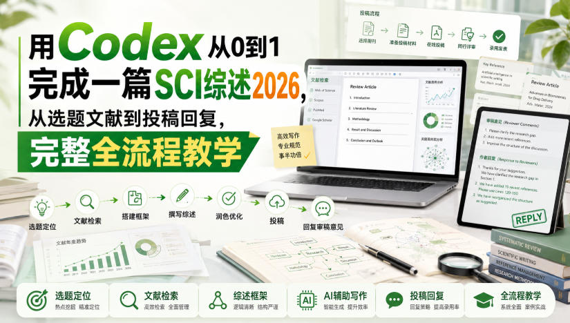 用Codex从0到1完成一篇SCI综述2026,从选题文献到投稿回复,完整全流程教学-皮皮网创