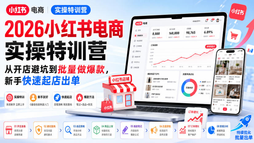 2026小红书电商实操特训营，从开店避坑到批量做爆款，新手快速起店出单-皮皮网创