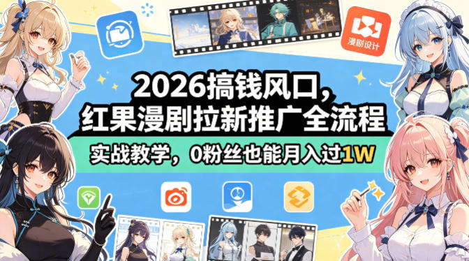 2026搞钱风口,红果漫剧拉新推广全流程实战教学,0粉丝也能月入过1W(更新0819)-皮皮网创