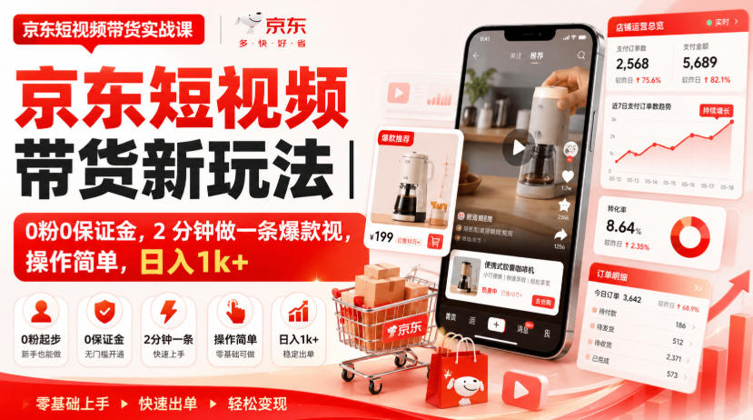 京东短视频带货新玩法|0粉0保证金,2分钟做一条爆款视,操作简单,日入1k+【揭秘】-皮皮网创