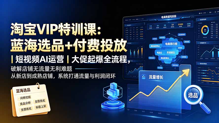 淘宝VIP特训课-更新:蓝海选品+付费投放|短视频AI运营|大促起爆全流程,破解店铺无流量无利润难题-皮皮网创