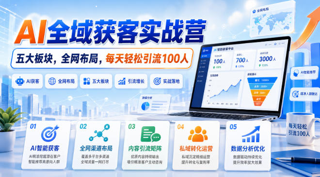 AI全域获客实战营,五大板块,全网布局,每天轻松引流100人-皮皮网创