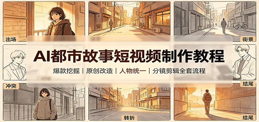 AI都市故事短视频制作教程：爆款挖掘原创改造，人物统一分镜剪辑全套流程-皮皮网创