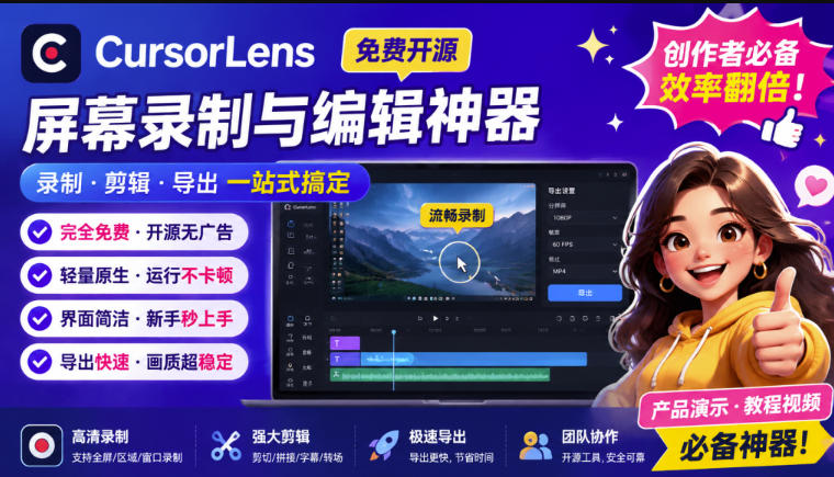 CursorLens免费开源录屏工具，支持自动缩放，教程视频录制必备神器-皮皮网创