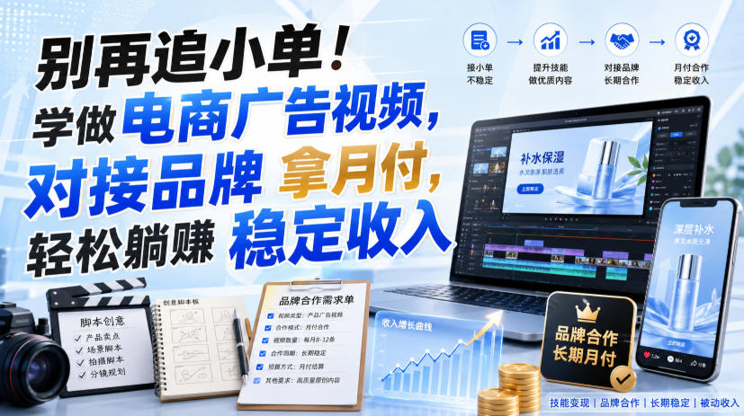 别再追小单!学做电商广告视频,对接品牌拿月付,轻松躺賺稳定收入【原创双语字幕】-皮皮网创