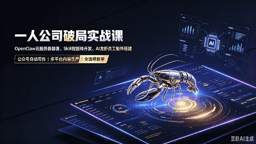 一人公司破局实战课|OpenClaw云服务器部署、Skill智能体开发、AI龙虾员工矩阵搭建,公众号自动写作与多平台内容...-皮皮网创