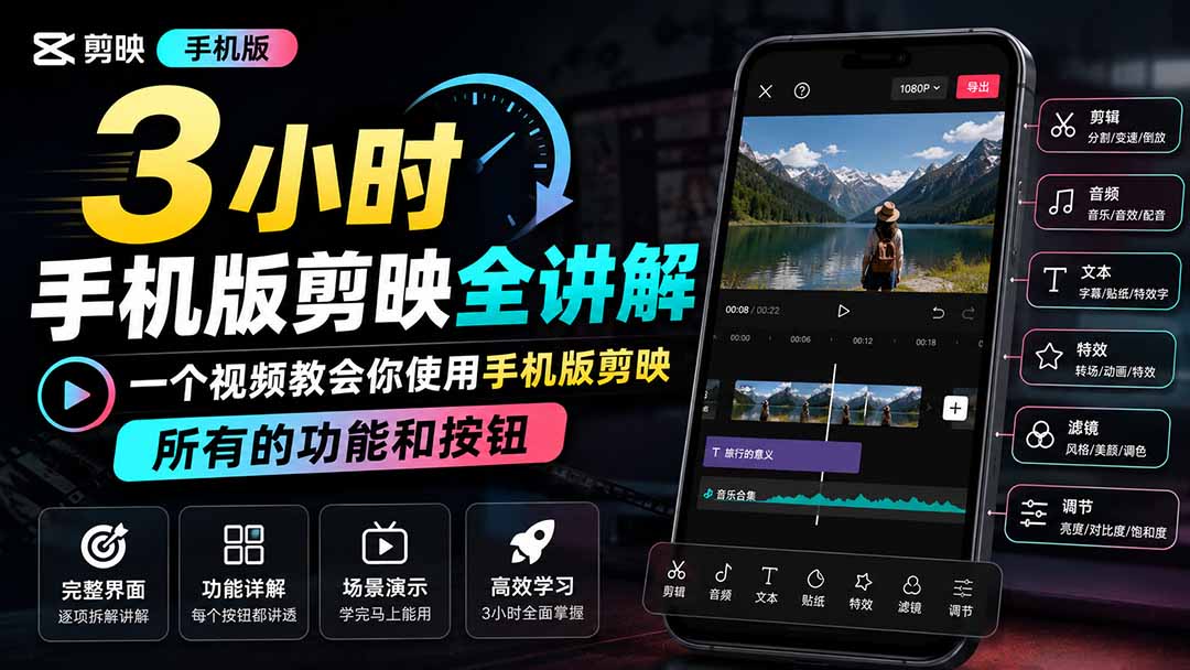 3小时手机版剪映全讲解,一个视频教会你使用手机版剪映,所有的功能和按钮-皮皮网创