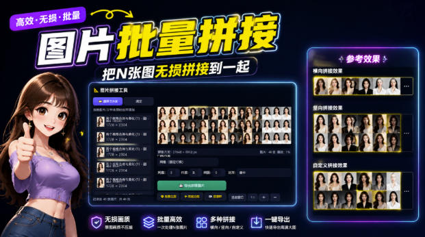 图片批量拼接，把N张图无损拼接到一起，支持横向、竖向、自定义等功能-皮皮网创