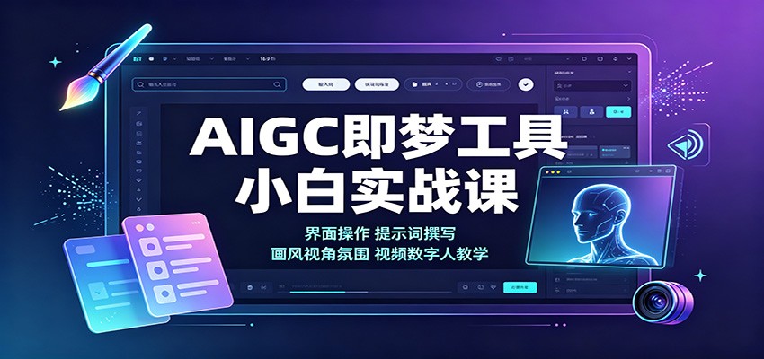 AIGC即梦工具小白实战课:界面操作,提示词撰写,画风视角氛围视频数字人教学-皮皮网创