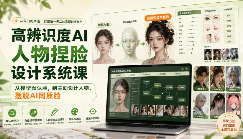高辨识度AI人物捏脸设计系统课,从模型默认脸,到主动设计人物,摆脱AI同质脸-皮皮网创