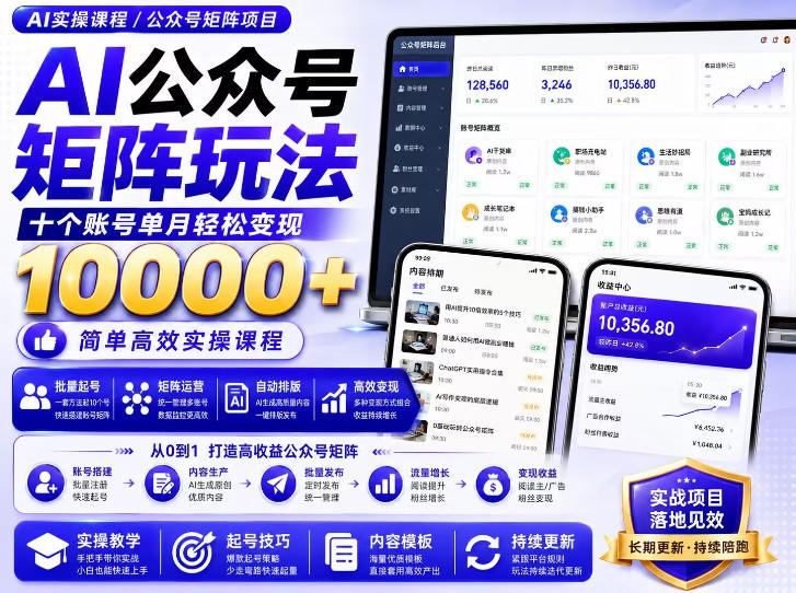 AI公众号矩阵实操玩法:内含价值399的提示词,三分钟一篇爆款文章,支持矩阵多账号运营-皮皮网创