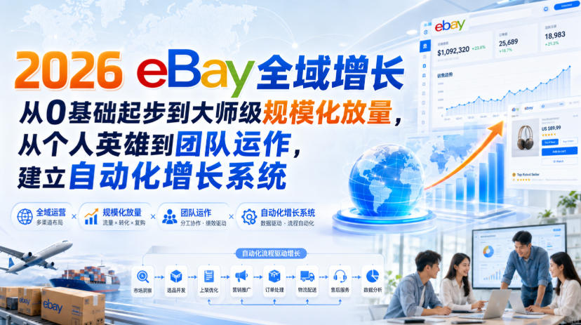 2026 eBay全域增长,从0基础起步到大师级规模化放量,从个人英雄到团队运作,建立自动化增长系统-皮皮网创