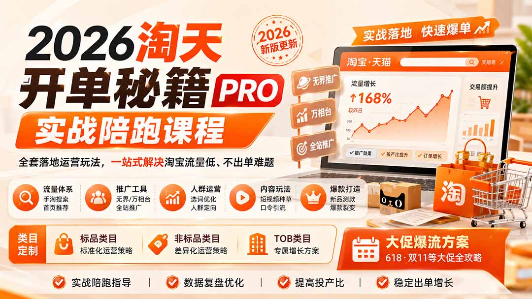 2026淘天开单秘籍PRO实战陪跑课程:全套落地运营玩法,一站式解决淘宝流量低、不出单难题(更新260823-皮皮网创