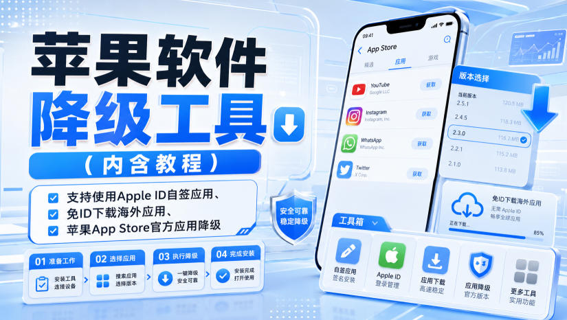 苹果软件降级工具(内含教程),支持使用Apple ID自签应用、免ID下载海外应用、苹果App Store官方应用降级等-皮皮网创