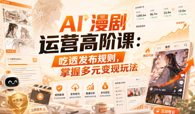AI漫剧运营高阶课:吃透发布规则,掌握多元变现玩法-皮皮网创