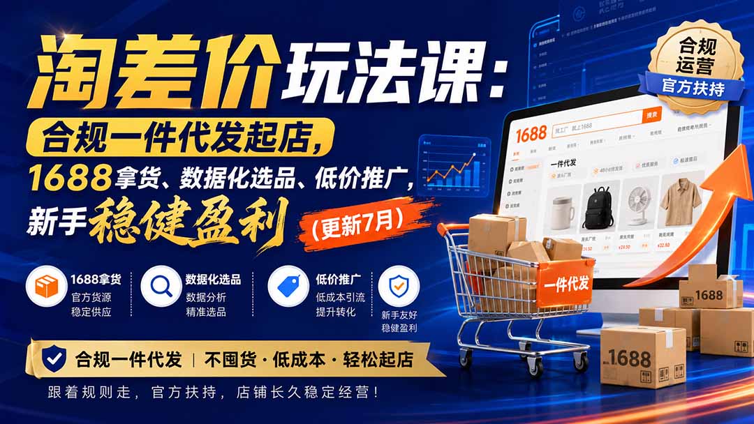 淘差价玩法课:合规一件代发起店,1688拿货、数据化选品、低价推广,新手稳健盈利(更新8月-皮皮网创
