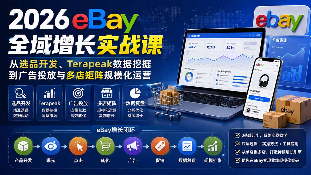 2026-Vincent eBay全域增长实战课-无水印:从选品开发、Terapeak数据挖掘到广告投放与多店矩阵规模化运营-皮皮网创