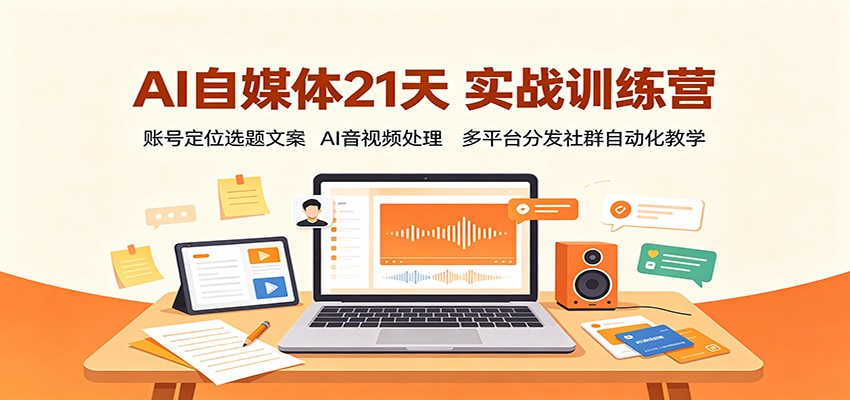 AI自媒体21天实战训练营：账号定位选题文案，AI音视频处理，多平台分发社群自动化教学-皮皮网创