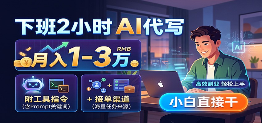 下班2小时AI代写，月入1-3万，附工具指令+接单渠道，小白直接干-皮皮网创