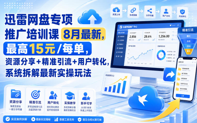 迅雷网盘专项推广培训课8月最新,最高15米/每单,资源分享+精准引流+用户转化,系统拆解最新实操玩法(更新0824)-皮皮网创