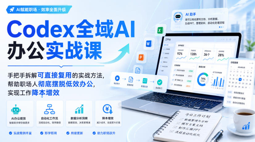Codex全域AI办公实战课,手把手拆解可直接复用的实战方法,帮助职场人彻底摆脱低效办公,实现工作降本增效-皮皮网创