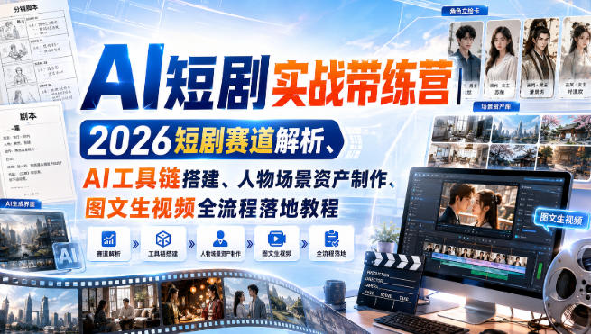 AI短剧实战带练营｜2026短剧赛道解析、AI工具链搭建、人物场景资产制作、图文生视频全流程落地教程-皮皮网创