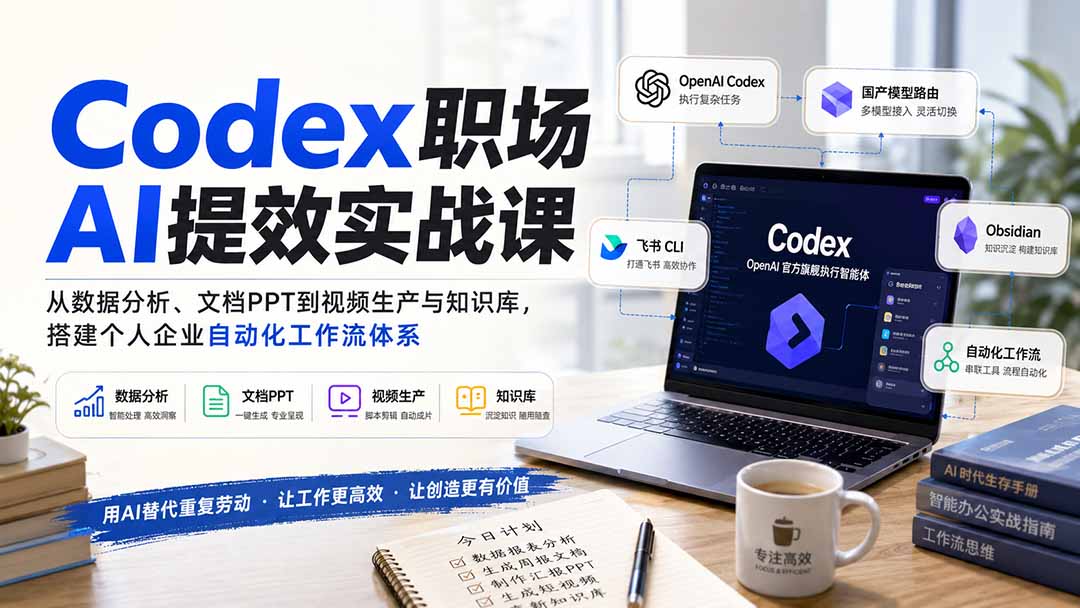 Codex职场AI提效实战课:从数据分析、文档PPT到视频生产与知识库,搭建个人企业自动化工作流体系-皮皮网创