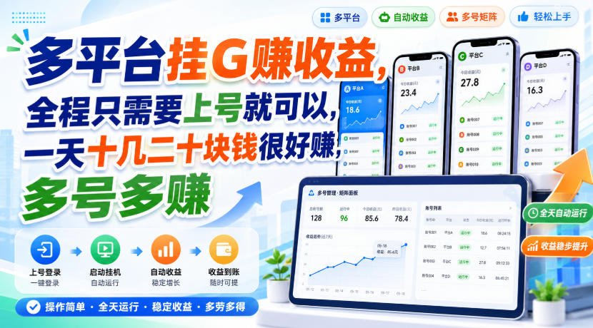 多平台挂G賺收益,全程只需要上号就可以,一天十几二十块钱很好賺,多号多賺【揭秘】-皮皮网创