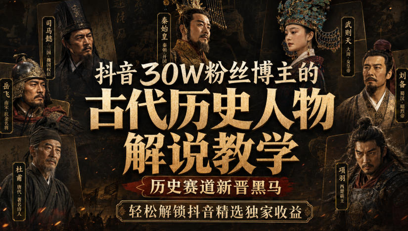 抖音30W粉丝博主的古代历史人物解说教学，历史赛道新晋黑马，轻松解锁抖音精选独家收益-皮皮网创