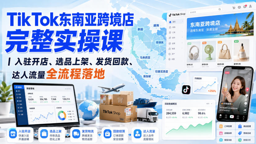 TikTok东南亚跨境店完整实操课|入驻开店、选品上架、发货回款、达人流量全流程落地-皮皮网创