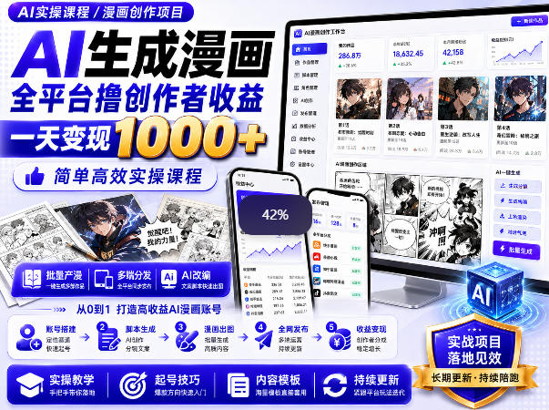 AI生成漫画全平台撸创作者收益内部课程,实操最高单日变现1k+-皮皮网创